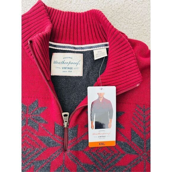 Weatherproof Vintage Snowflake 3/4 zip Men’s Sweater gray red sz 2XL - Picture 5 of 9